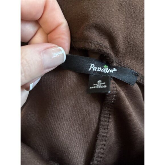 Papaya women's solid chocolate brown High Rise wide leg side split pants Small - Picture 4 of 5